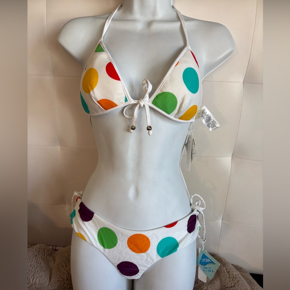 VITAMIN A. by AMAHLIA STEVENS BIKINI  Set Size S (6)Reversible White polka dot